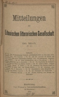Mitteilungen der Litauischen Literarischen Gesellschaft, H. 26 (V.2), 1901