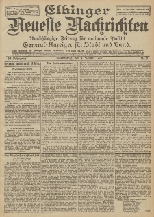 Elbinger Neueste Nachrichten, Nr. 2 Donnerstag 4 Januar 1912 64. Jahrgang
