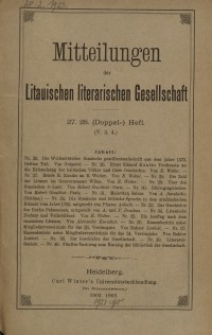 Mitteilungen der Litauischen Literarischen Gesellschaft, H. 27-28 (V.3-4), 1902-1903