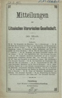 Mitteilungen der Litauischen Literarischen Gesellschaft, H. 29 (V.5), 1907