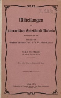 Mitteilungen der Literarischen Gesellschaft Masovia, Jg. 30, H. 30.