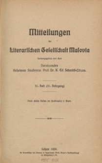 Mitteilungen der Literarischen Gesellschaft Masovia, Jg. 31, H. 31.