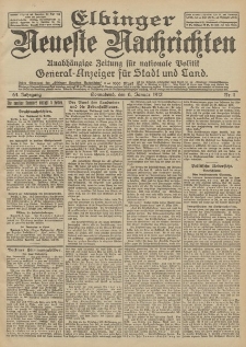 Elbinger Neueste Nachrichten, Nr. 4 Sonnabend 6 Januar 1912 64. Jahrgang