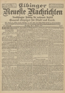 Elbinger Neueste Nachrichten, Nr. 5 Sonntag 7 Januar 1912 64. Jahrgang