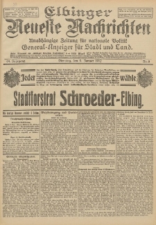 Elbinger Neueste Nachrichten, Nr. 6 Dienstag 9 Januar 1912 64. Jahrgang