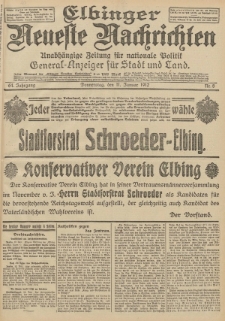 Elbinger Neueste Nachrichten, Nr. 8 Donnerstag 11 Januar 1912 64. Jahrgang