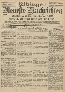Elbinger Neueste Nachrichten, Nr. 12 Dienstag 16 Januar 1912 64. Jahrgang