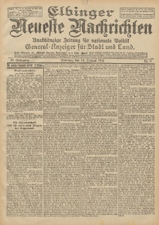 Elbinger Neueste Nachrichten, Nr. 14 Donnerstag 18 Januar 1912 64. Jahrgang