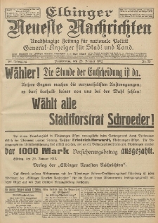 Elbinger Neueste Nachrichten, Nr. 20 Donnerstag 25 Januar 1912 64. Jahrgang