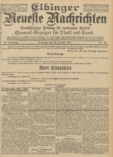 Elbinger Neueste Nachrichten, Nr. 24 Dienstag 30 Januar 1912 64. Jahrgang