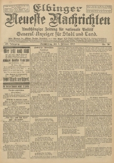 Elbinger Neueste Nachrichten, Nr. 26 Donnerstag 1 Februar 1912 64. Jahrgang