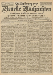 Elbinger Neueste Nachrichten, Nr. 28 Sonnabend 3 Februar 1912 64. Jahrgang