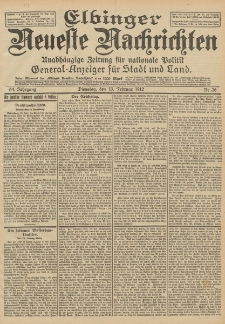 Elbinger Neueste Nachrichten, Nr. 36 Dienstag 13 Februar 1912 64. Jahrgang
