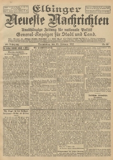 Elbinger Neueste Nachrichten, Nr. 38 Donnerstag 15 Februar 1912 64. Jahrgang