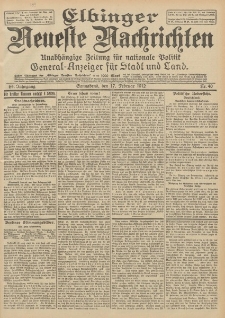 Elbinger Neueste Nachrichten, Nr. 40 Sonnabend 17 Februar 1912 64. Jahrgang