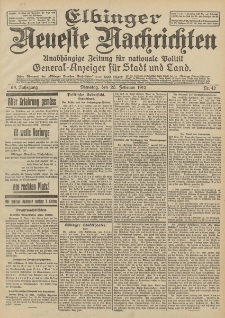 Elbinger Neueste Nachrichten, Nr. 42 Dienstag 20 Februar 1912 64. Jahrgang