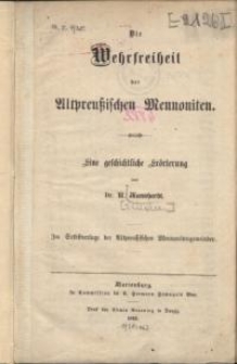Die Wehrfreiheit der Altpreussischen Mennoniten