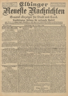 Elbinger Neueste Nachrichten, Nr. 62 Donnerstag 14 März 1912 64. Jahrgang