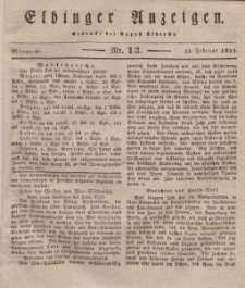 Elbinger Anzeigen, Nr. 13. Mittwoch, 13. Februar 1833