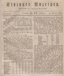 Elbinger Anzeigen, Nr. 17. Mittwoch, 27. Februar 1833