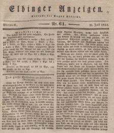 Elbinger Anzeigen, Nr. 61. Mittwoch, 31. Juli 1833
