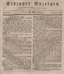 Elbinger Anzeigen, Nr. 65. Mittwoch, 14. August 1833