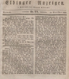 Elbinger Anzeigen, Nr. 77. Mittwoch, 25. September 1833