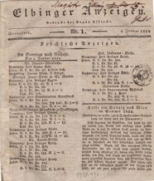 Elbinger Anzeigen, Nr. 1. Sonnabend, 4. Januar 1834