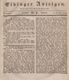 Elbinger Anzeigen, Nr. 2. Mittwoch, 8. Januar 1834