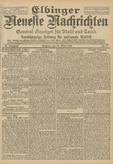 Elbinger Neueste Nachrichten, Nr. 77 Sonntag 31 März 1912 64. Jahrgang