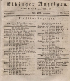 Elbinger Anzeigen, Nr. 39. Sonnabend, 17. Mai 1834