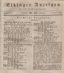Elbinger Anzeigen, Nr. 63. Sonnabend, 9. August 1834