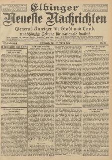 Elbinger Neueste Nachrichten, Nr. 83 Mittwoch 10 April 1912 64. Jahrgang