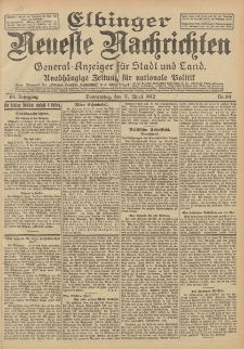 Elbinger Neueste Nachrichten, Nr. 84 Donnerstag 11 April 1912 64. Jahrgang