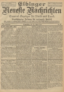 Elbinger Neueste Nachrichten, Nr. 86 Sonnabend 13 April 1912 64. Jahrgang