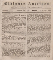 Elbinger Anzeigen, Nr. 12. Mittwoch, 11. Februar 1835