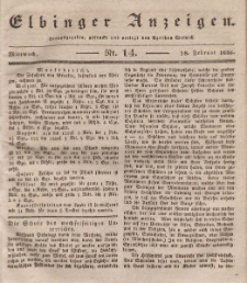 Elbinger Anzeigen, Nr. 14. Mittwoch, 18. Februar 1835
