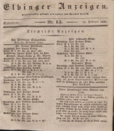 Elbinger Anzeigen, Nr. 15. Sonnabend, 21. Februar 1835