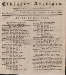 Elbinger Anzeigen, Nr. 15. Sonnabend, 21. Februar 1835