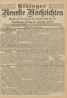 Elbinger Neueste Nachrichten, Nr. 87 Sonntag 14 April 1912 64. Jahrgang