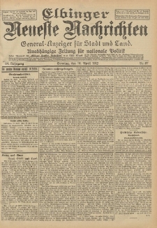 Elbinger Neueste Nachrichten, Nr. 87 Sonntag 14 April 1912 64. Jahrgang