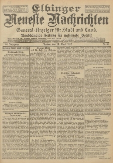 Elbinger Neueste Nachrichten, Nr. 91 Freitag 19 April 1912 64. Jahrgang