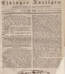 Elbinger Anzeigen, Nr. 74. Mittwoch, 16. September 1835