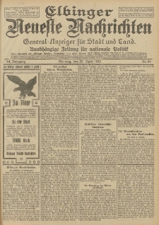 Elbinger Neueste Nachrichten, Nr. 94 Dienstag 23 April 1912 64. Jahrgang