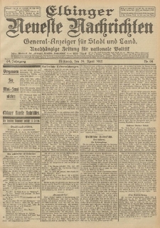 Elbinger Neueste Nachrichten, Nr. 95 Mittwoch 24 April 1912 64. Jahrgang