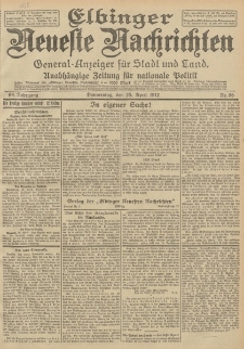 Elbinger Neueste Nachrichten, Nr. 96 Donnerstag 25 April 1912 64. Jahrgang