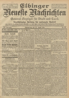 Elbinger Neueste Nachrichten, Nr. 98 Sonnabend 27 April 1912 64. Jahrgang