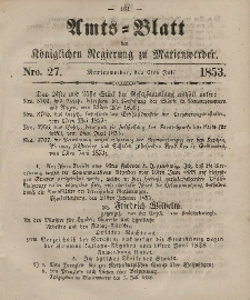 Amts-Blatt der Königl. Regierung zu Marienwerder, 6. Juli 1853, No. 27.