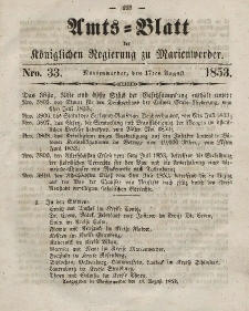 Amts-Blatt der Königl. Regierung zu Marienwerder, 17. August 1853, No. 33.