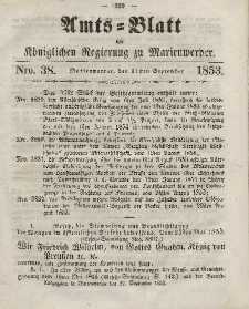 Amts-Blatt der Königl. Regierung zu Marienwerder, 21. September 1853, No. 38.